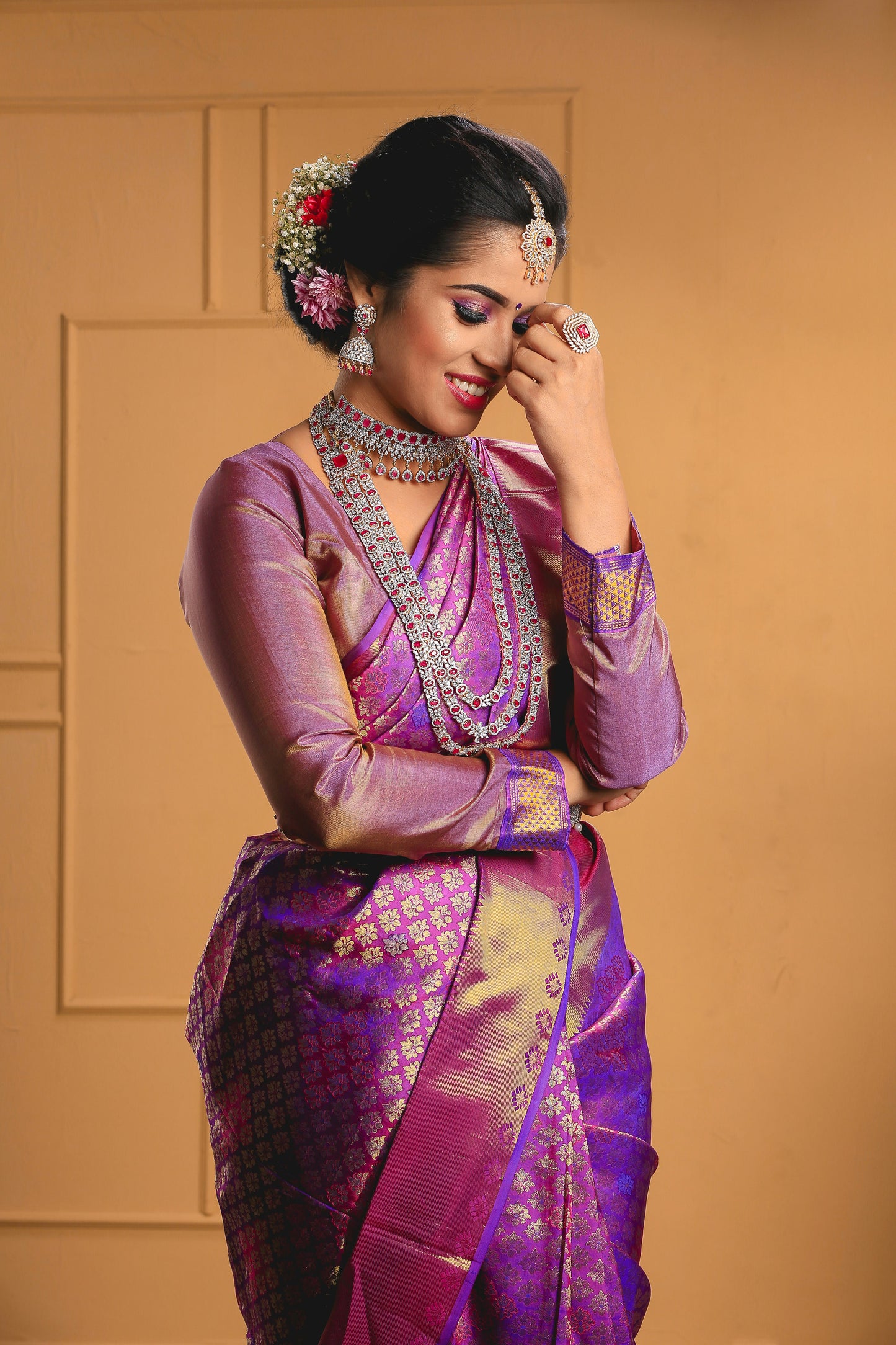 Majestic Violet and Magenta Pure Kanjivaram Silk Saree with Traditional Zari Brocade